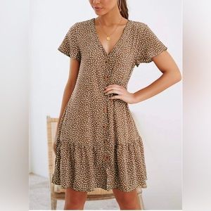 Iymysty Polka Dot Swing Shift Dress, Khaki, Small
